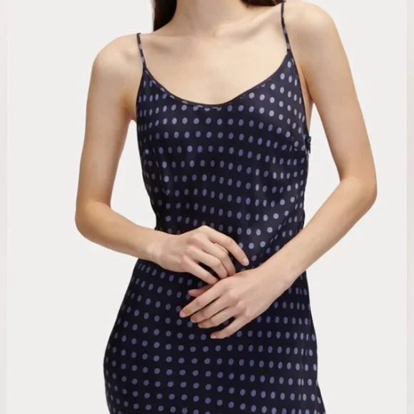 Rachel Comey Wren Satin Polka Dot Navy Blue Slip MIdi Spring Dress Size 8 - Picture 2 of 11